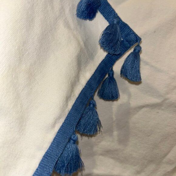 Serena & Lily white cornflower blue tassel trim cotton shower curtain NEW damage - Picture 3 of 4